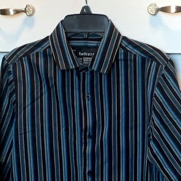 Van Heusen | Boys Black Blue Striped Button Down Dress Shirt 10 - Picture 3 of 9